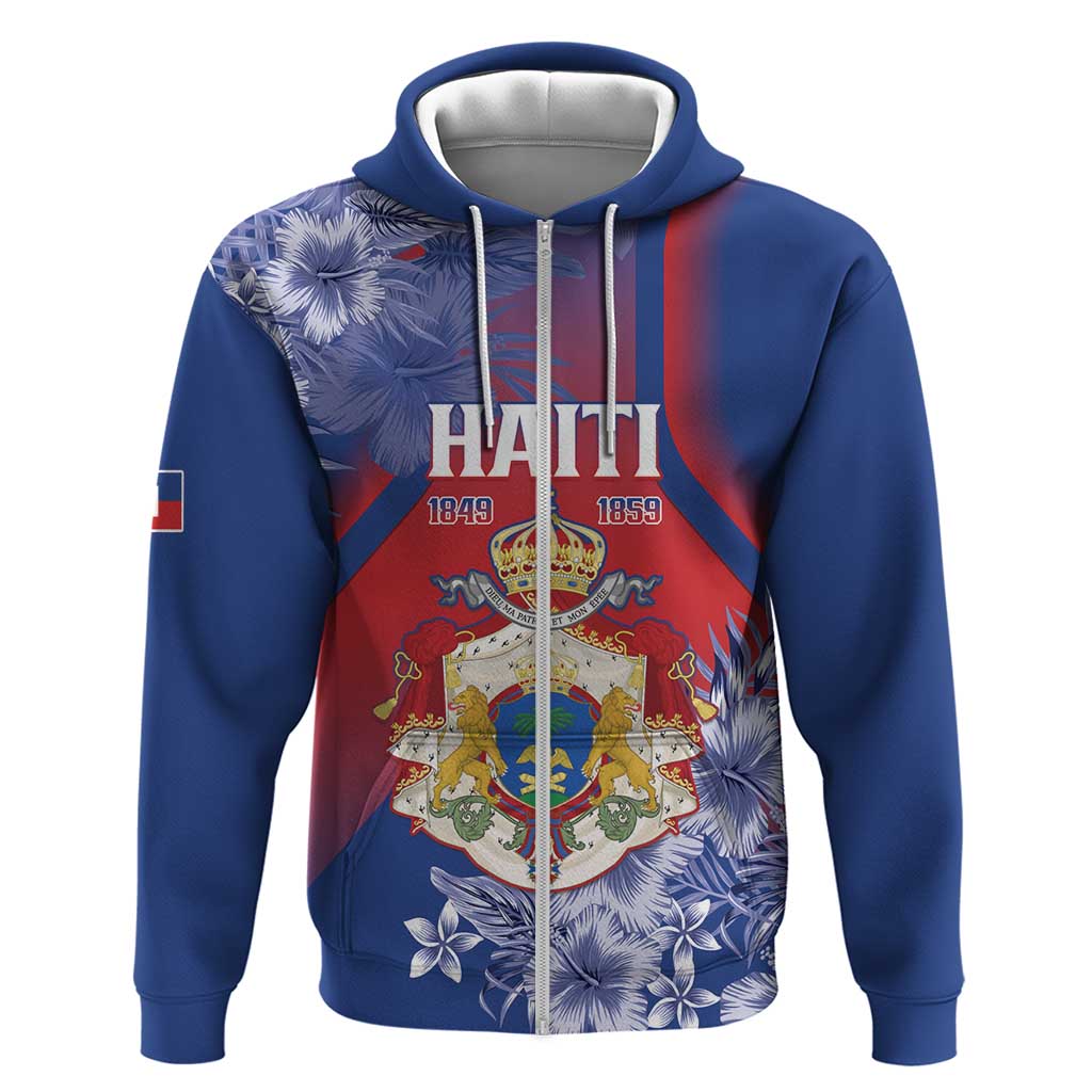 Personalised Second Empire of Haiti Zip Hoodie Imperial Coat Of Arms 1849-1859 Tropical Flowers