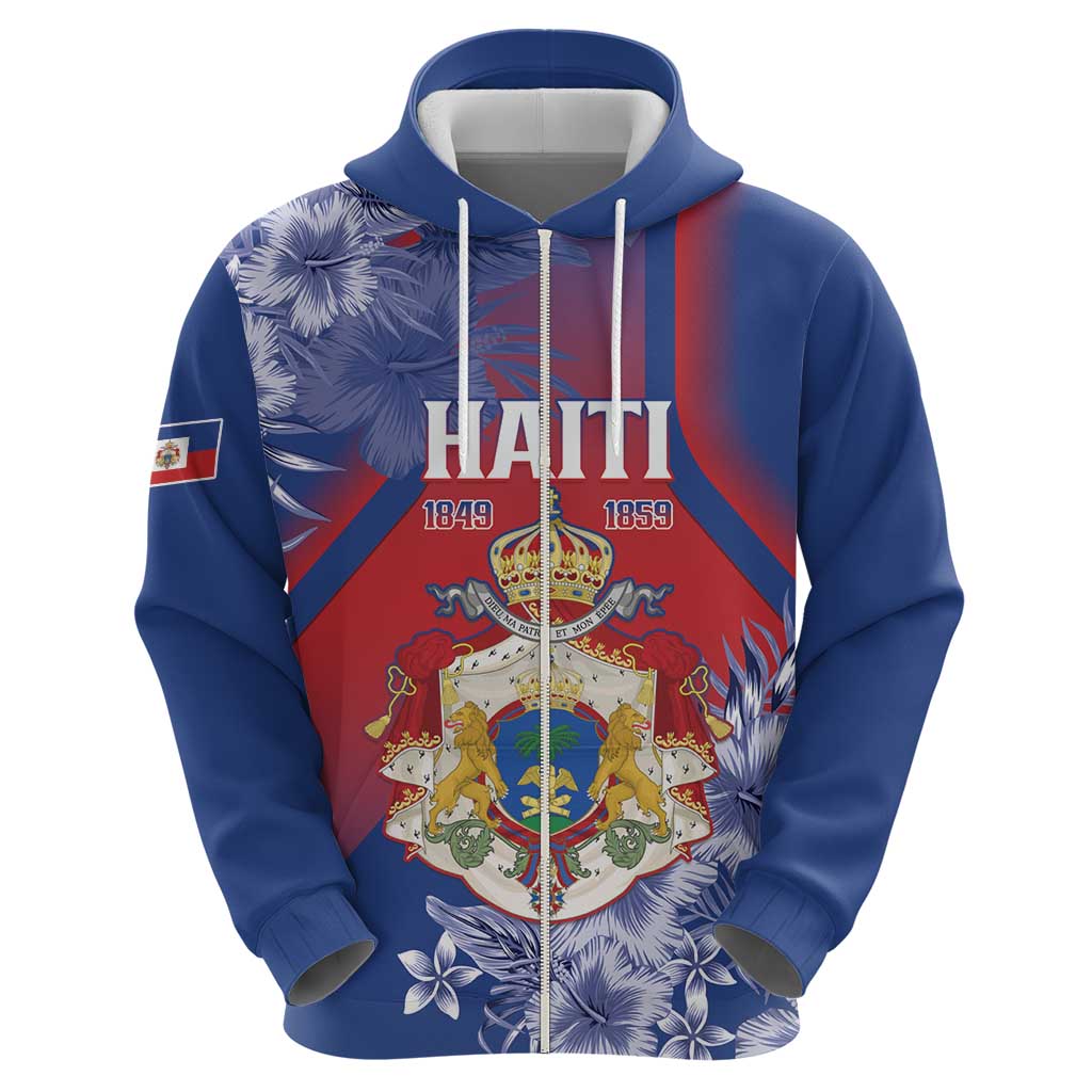 Personalised Second Empire of Haiti Zip Hoodie Imperial Coat Of Arms 1849-1859 Tropical Flowers