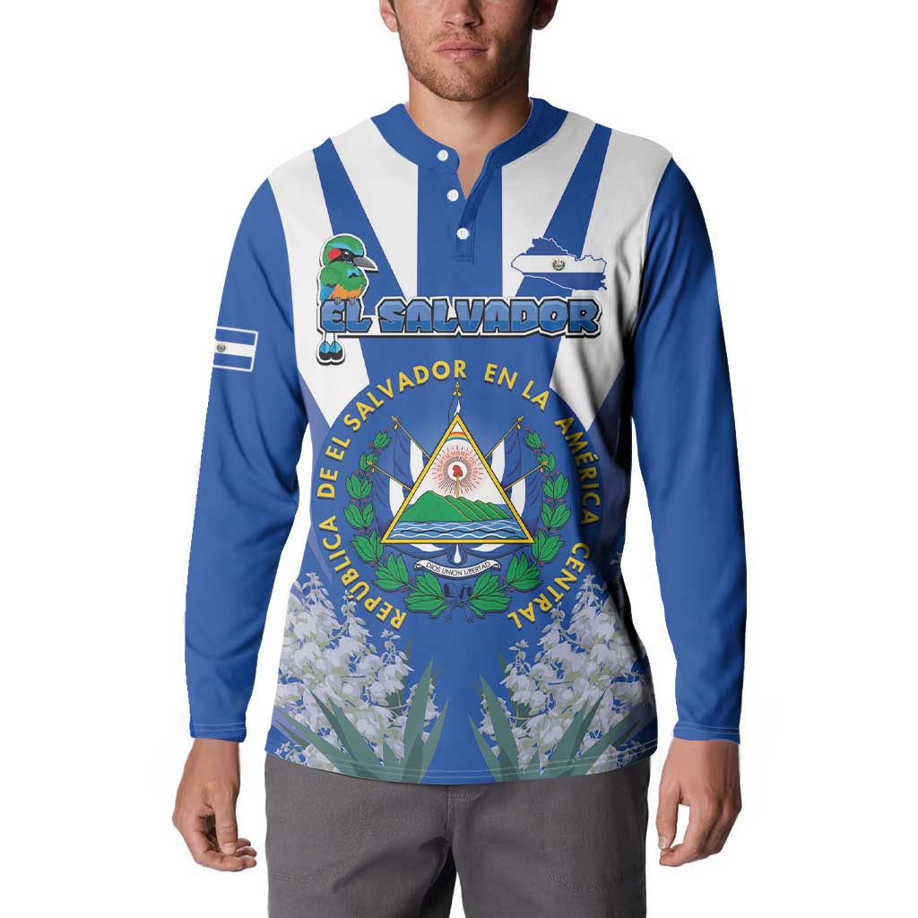 El Salvador Button Sweatshirt Turquoise-Browed Motmot With Coat Of Arms - Wonder Print Shop