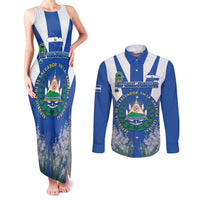 El Salvador Couples Matching Tank Maxi Dress and Long Sleeve Button Shirt Turquoise-Browed Motmot With Coat Of Arms - Wonder Print Shop