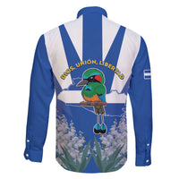 El Salvador Family Matching Off The Shoulder Long Sleeve Dress and Hawaiian Shirt Turquoise-Browed Motmot With Coat Of Arms - Wonder Print Shop