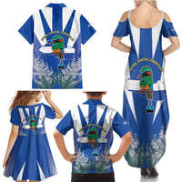 El Salvador Family Matching Summer Maxi Dress and Hawaiian Shirt Turquoise-Browed Motmot With Coat Of Arms - Wonder Print Shop