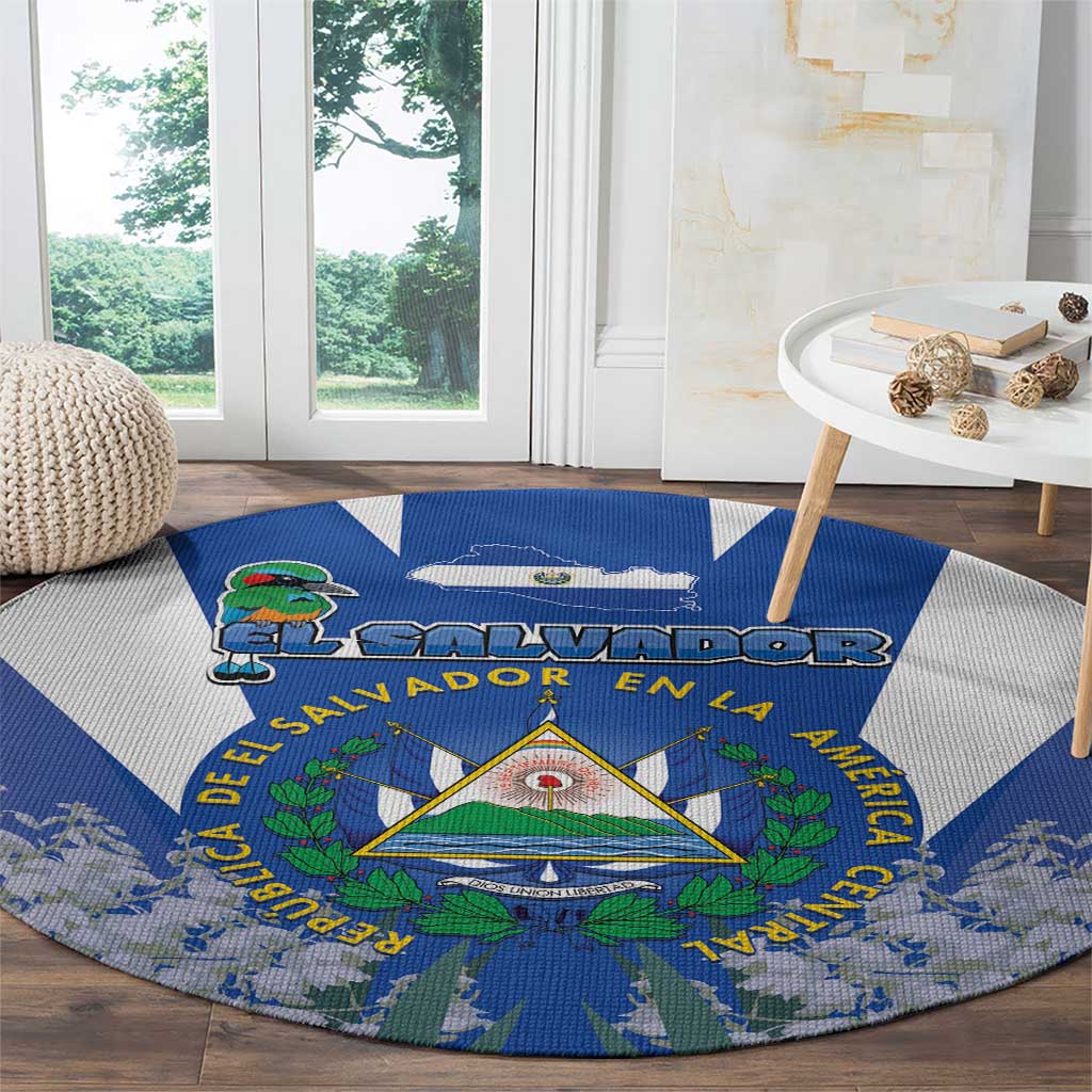 El Salvador Round Carpet Turquoise-Browed Motmot With Coat Of Arms