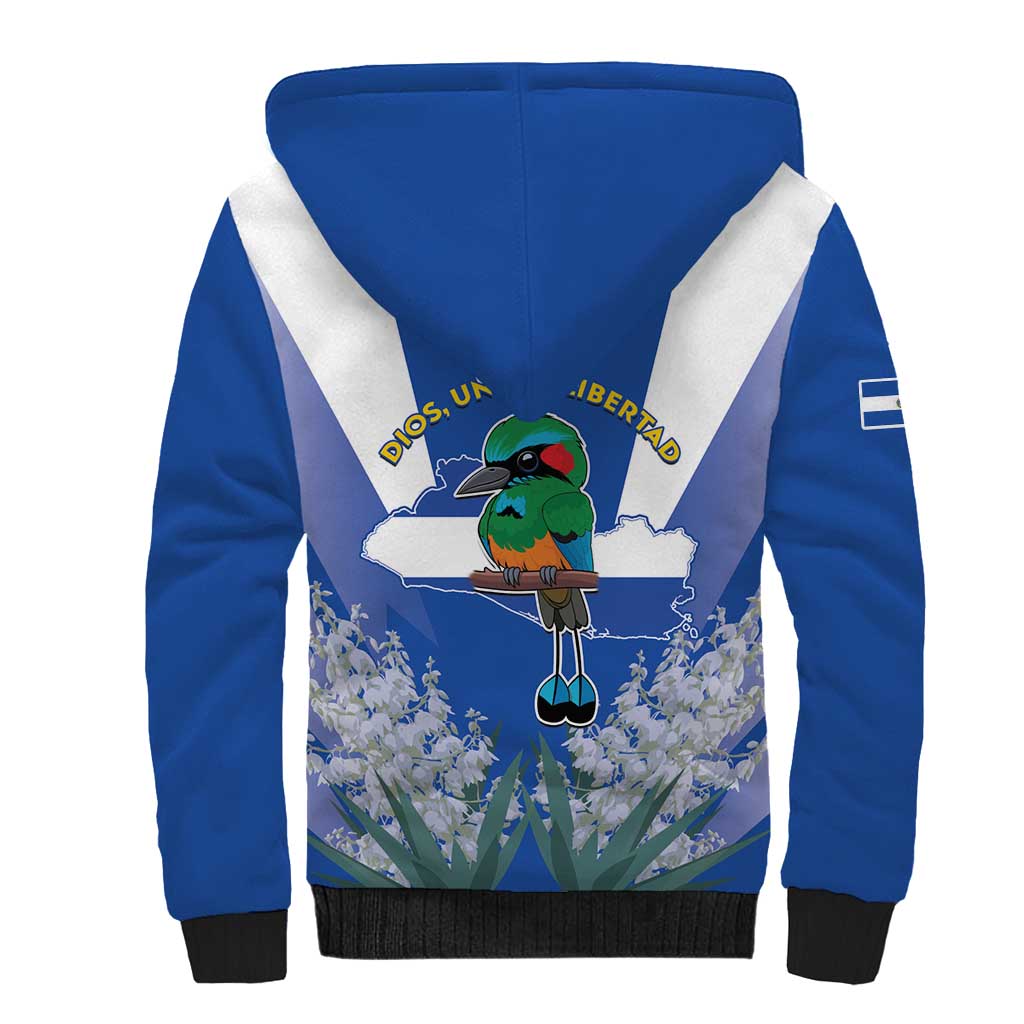 El Salvador Sherpa Hoodie Turquoise-Browed Motmot With Coat Of Arms - Wonder Print Shop