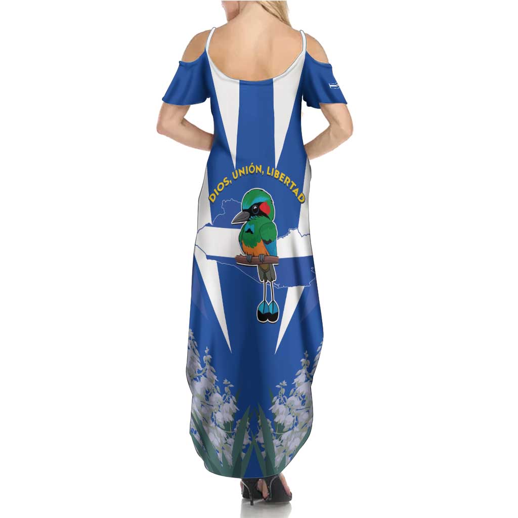 El Salvador Summer Maxi Dress Turquoise-Browed Motmot With Coat Of Arms - Wonder Print Shop