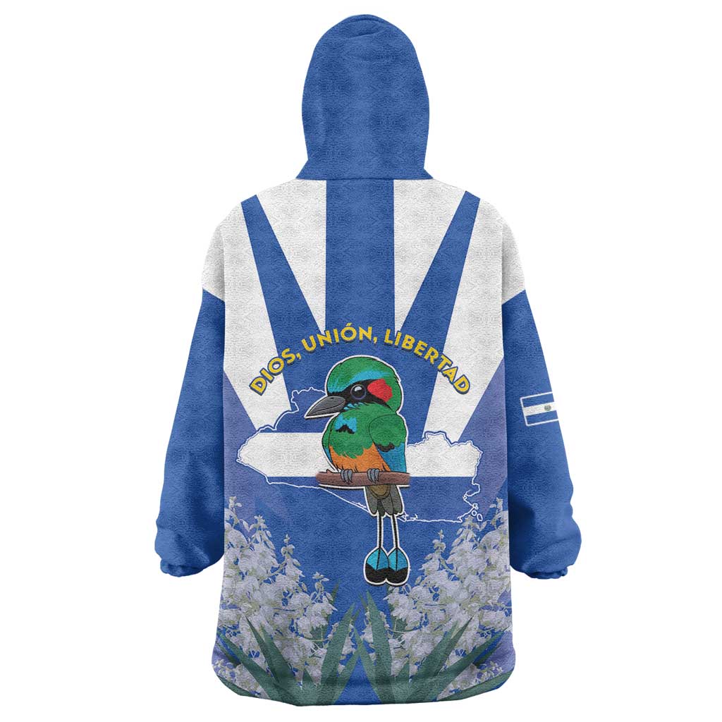 El Salvador Wearable Blanket Hoodie Turquoise-Browed Motmot With Coat Of Arms - Wonder Print Shop