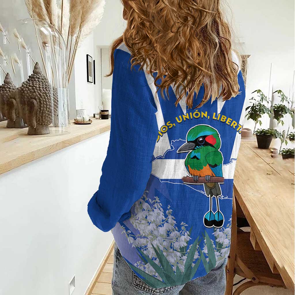 El Salvador Women Casual Shirt Turquoise-Browed Motmot With Coat Of Arms - Wonder Print Shop