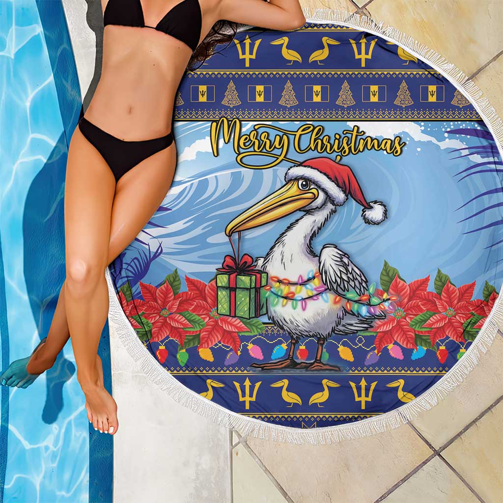 Barbados Christmas Beach Blanket Pelican With Poinsettia - Wonder Print Shop