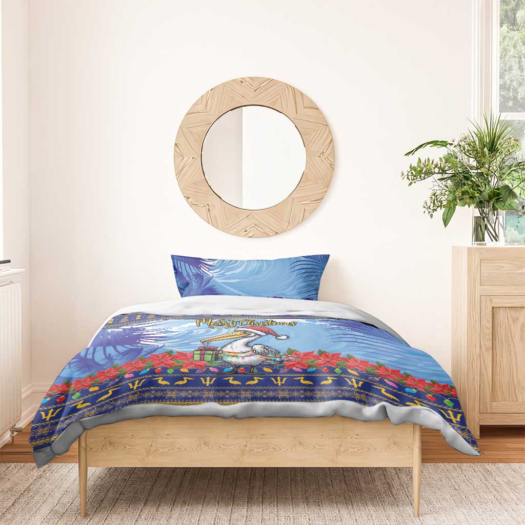 Barbados Christmas Bedding Set Pelican With Poinsettia - Wonder Print Shop