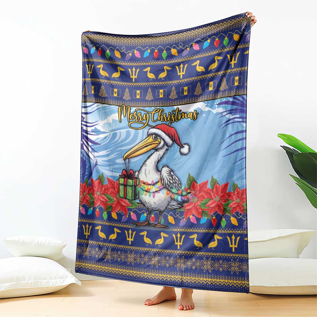 Barbados Christmas Blanket Pelican With Poinsettia