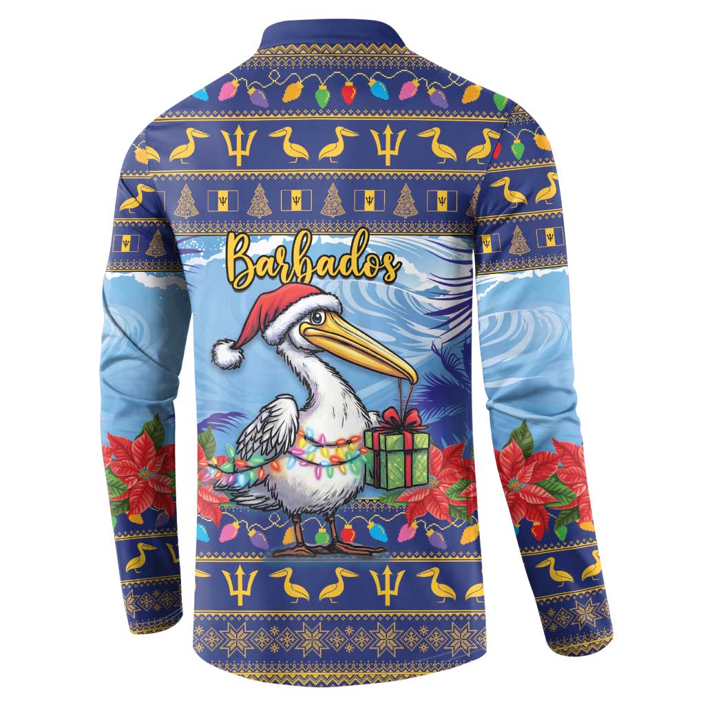 Barbados Christmas Button Sweatshirt Pelican With Poinsettia - Wonder Print Shop
