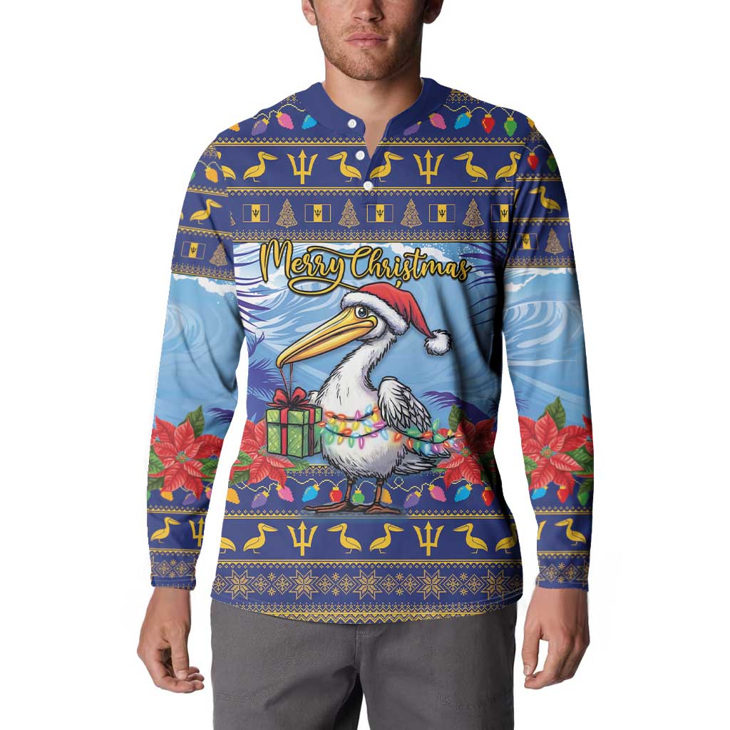 Barbados Christmas Button Sweatshirt Pelican With Poinsettia - Wonder Print Shop