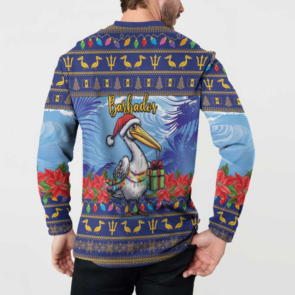 Barbados Christmas Button Sweatshirt Pelican With Poinsettia - Wonder Print Shop
