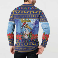 Barbados Christmas Button Sweatshirt Pelican With Poinsettia - Wonder Print Shop