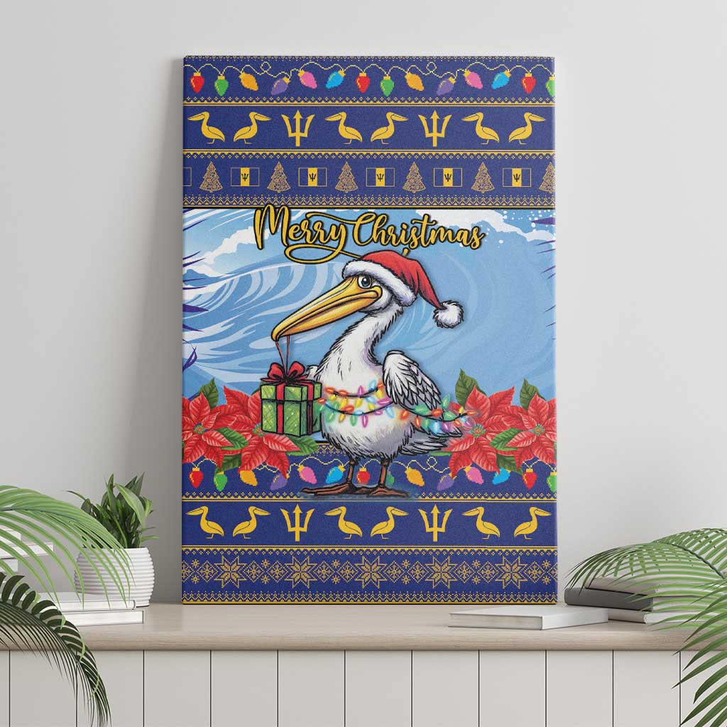 Barbados Christmas Canvas Wall Art Pelican With Poinsettia - Wonder Print Shop