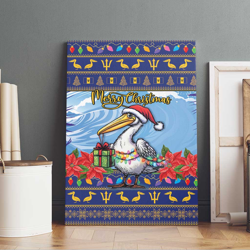 Barbados Christmas Canvas Wall Art Pelican With Poinsettia - Wonder Print Shop