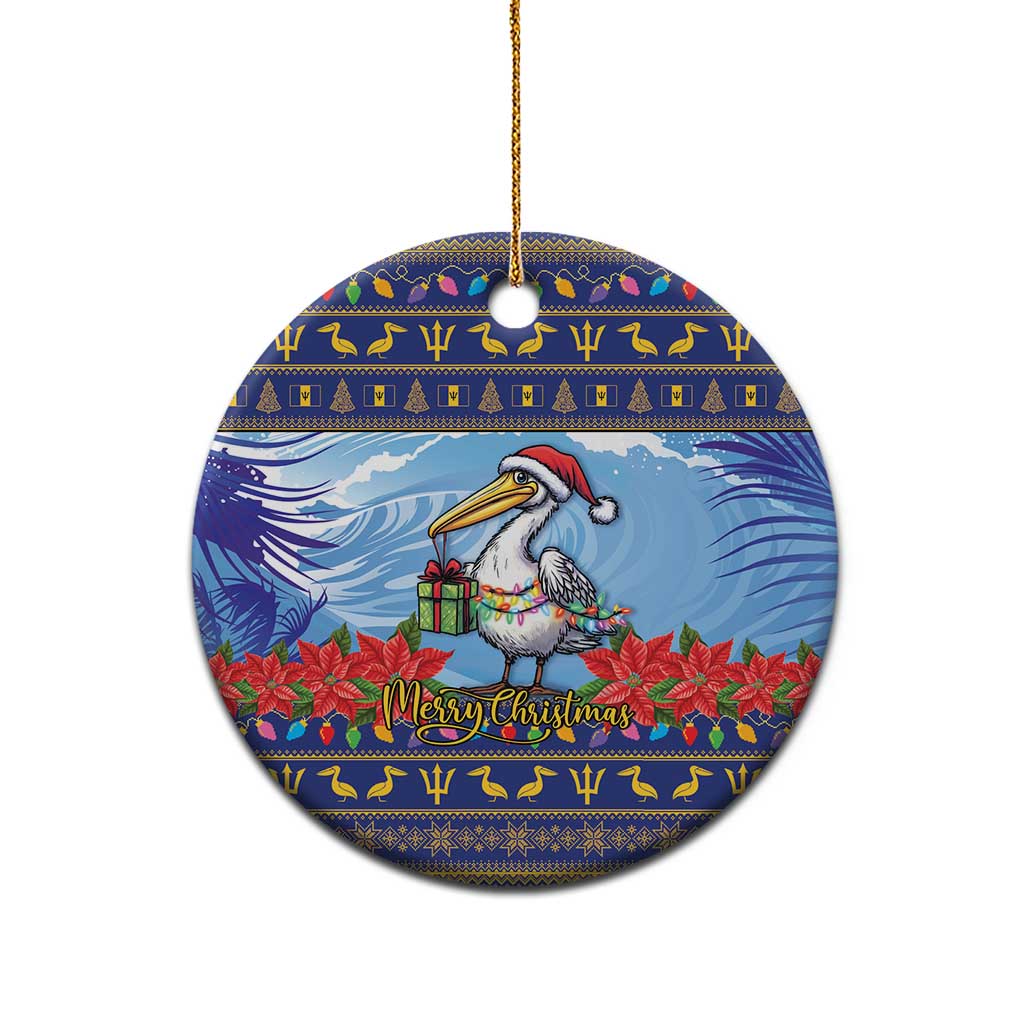 Barbados Christmas Ceramic Ornament Pelican With Poinsettia - Wonder Print Shop