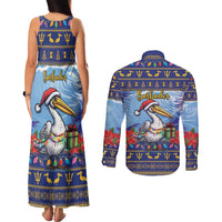 Barbados Christmas Couples Matching Tank Maxi Dress and Long Sleeve Button Shirt Pelican With Poinsettia - Wonder Print Shop