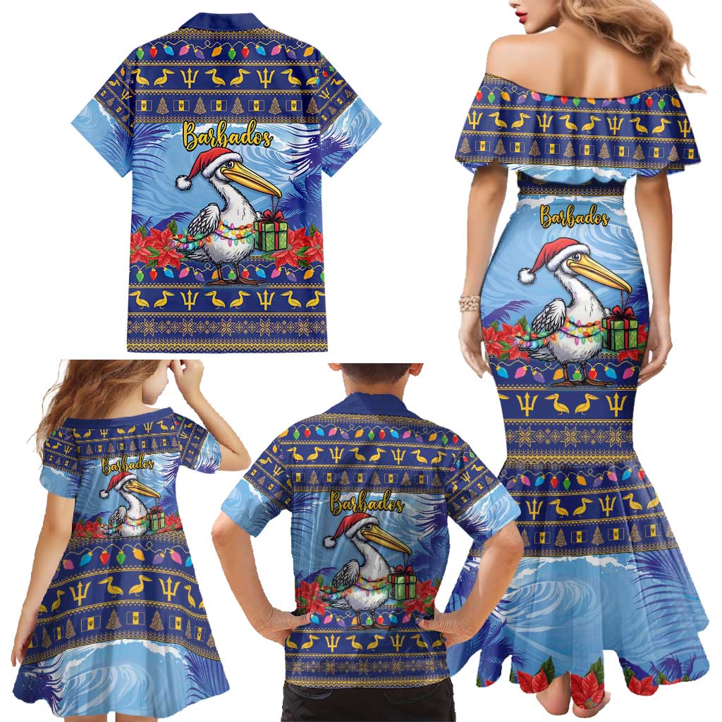 Barbados Christmas Family Matching Mermaid Dress and Hawaiian Shirt Pelican With Poinsettia - Wonder Print Shop