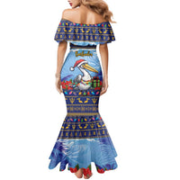 Barbados Christmas Family Matching Mermaid Dress and Hawaiian Shirt Pelican With Poinsettia - Wonder Print Shop