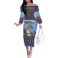 Barbados Christmas Family Matching Off The Shoulder Long Sleeve Dress and Hawaiian Shirt Pelican With Poinsettia - Wonder Print Shop