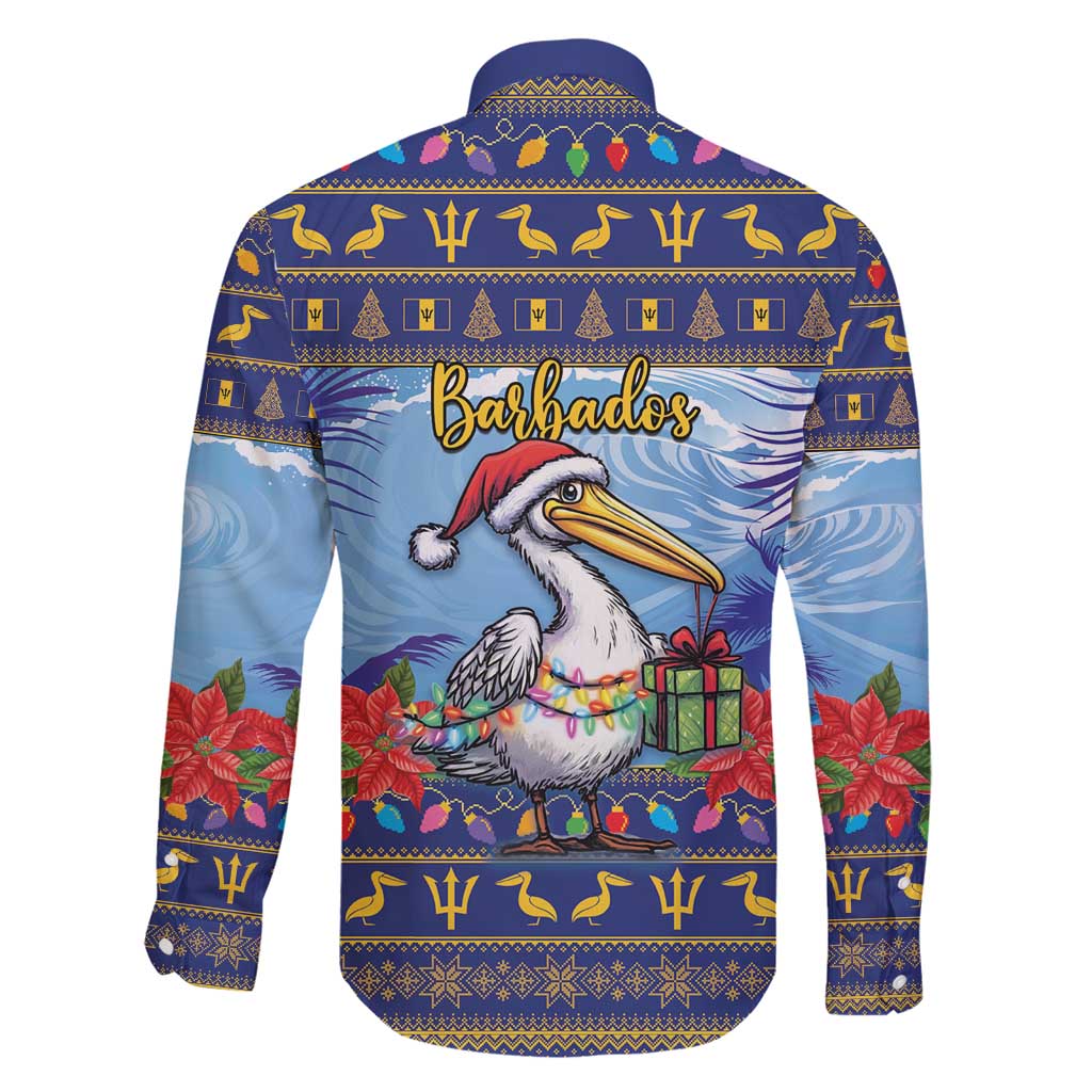 Barbados Christmas Family Matching Off Shoulder Short Dress and Hawaiian Shirt Pelican With Poinsettia - Wonder Print Shop