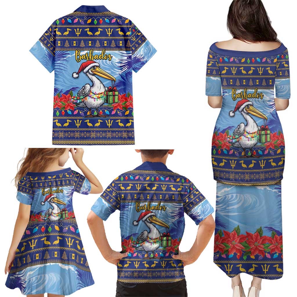 Barbados Christmas Family Matching Puletasi and Hawaiian Shirt Pelican With Poinsettia - Wonder Print Shop