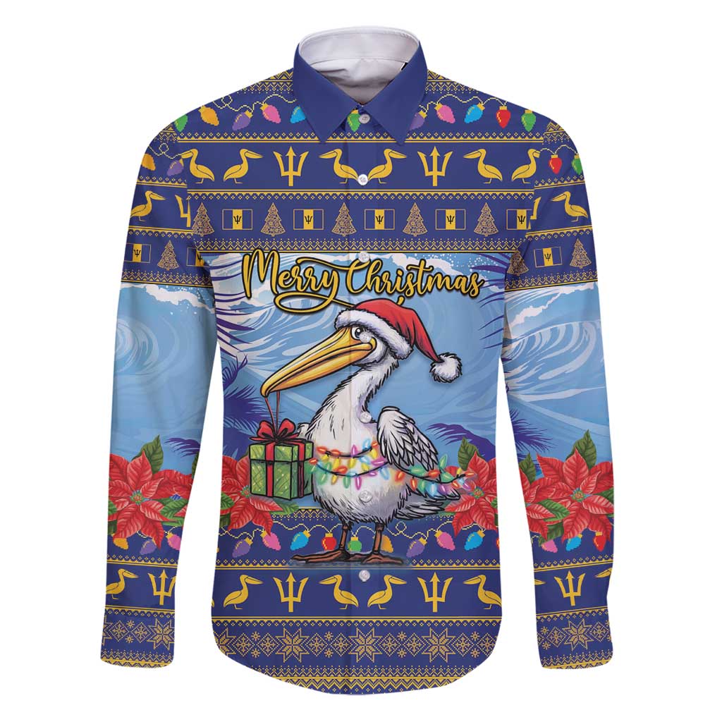 Barbados Christmas Family Matching Puletasi and Hawaiian Shirt Pelican With Poinsettia - Wonder Print Shop