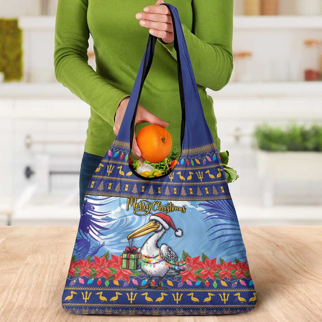Barbados Christmas Grocery Bag Pelican With Poinsettia