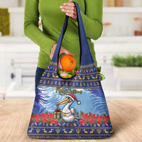Barbados Christmas Grocery Bag Pelican With Poinsettia