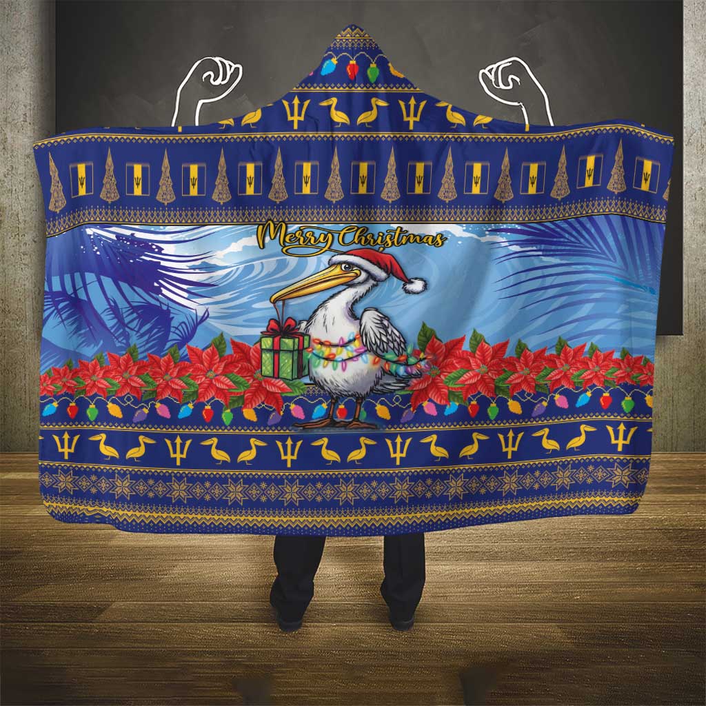 Barbados Christmas Hooded Blanket Pelican With Poinsettia