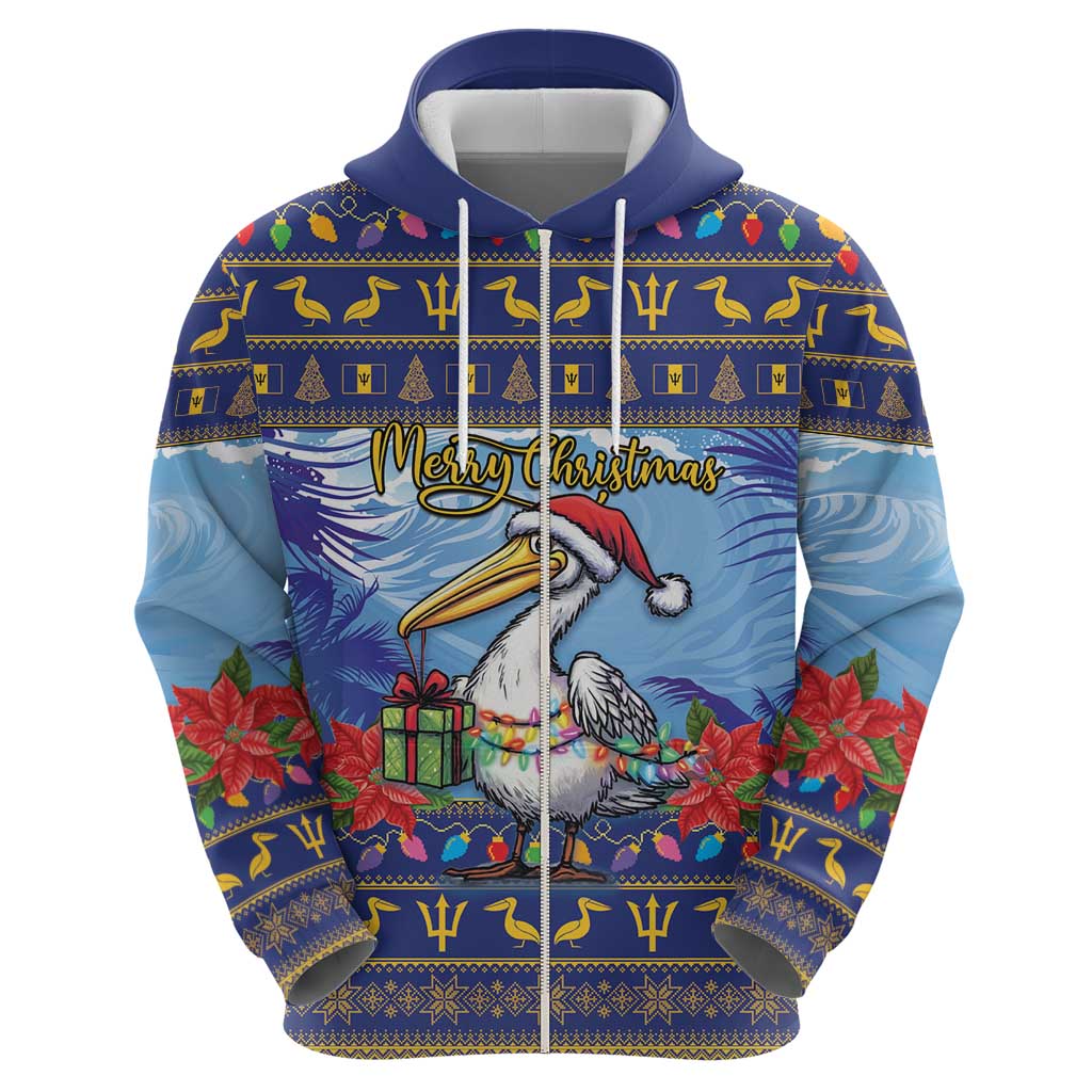Barbados Christmas Hoodie Pelican With Poinsettia - Wonder Print Shop