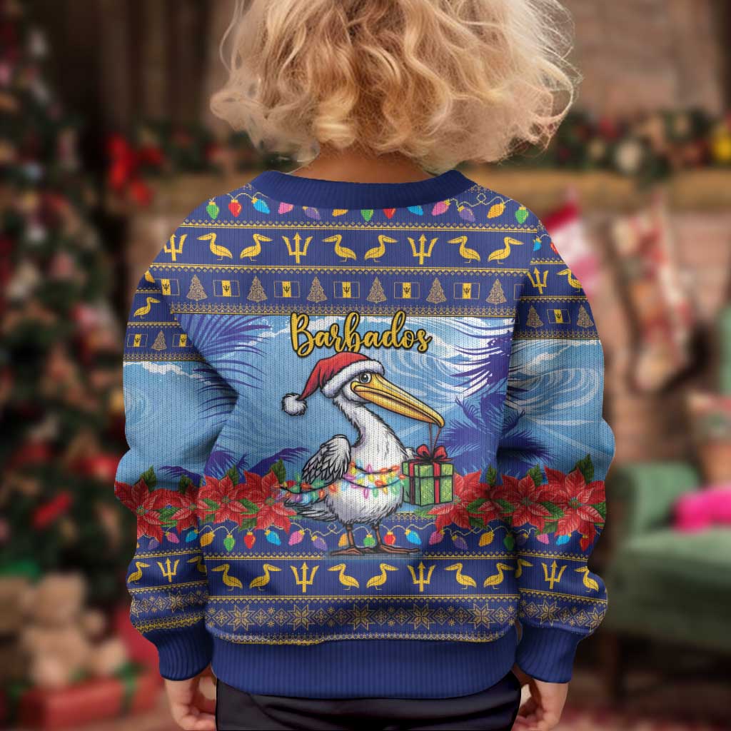 Barbados Christmas Kid Ugly Christmas Sweater Pelican With Poinsettia - Wonder Print Shop