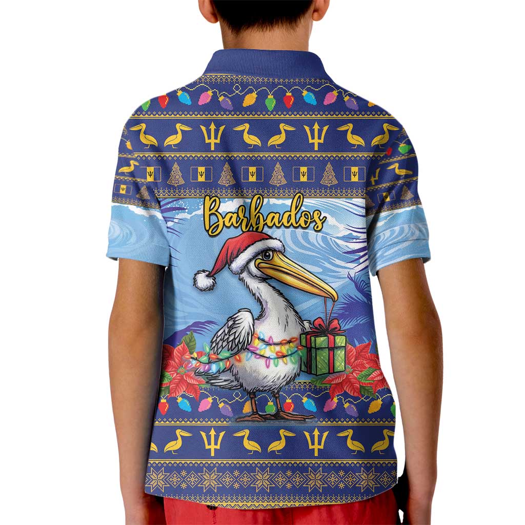 Barbados Christmas Kid Polo Shirt Pelican With Poinsettia - Wonder Print Shop