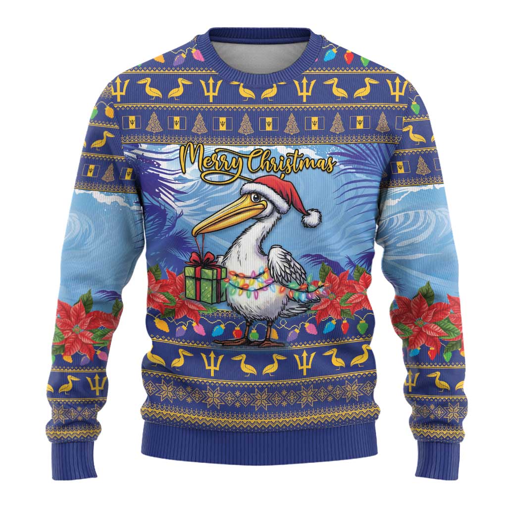 Barbados Christmas Ugly Christmas Sweater Pelican With Poinsettia - Wonder Print Shop