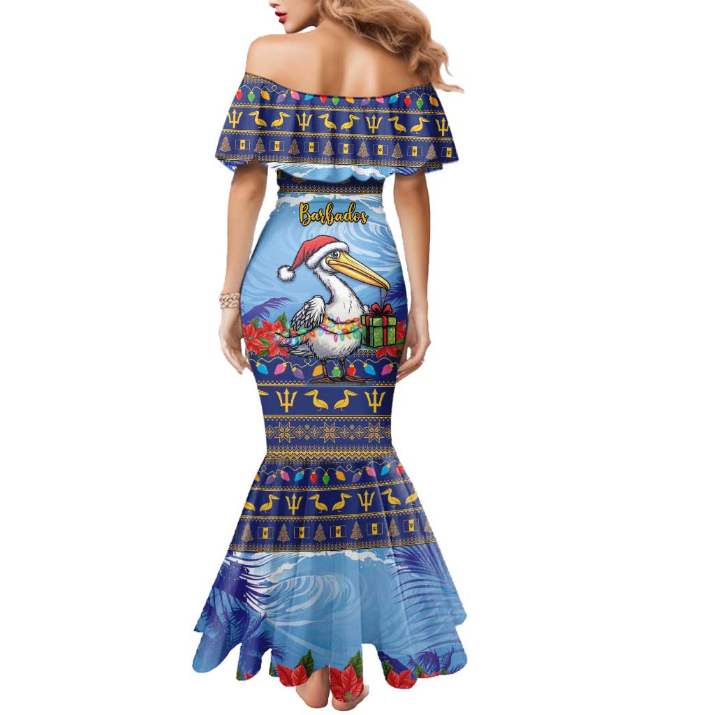 Barbados Christmas Mermaid Dress Pelican With Poinsettia - Wonder Print Shop
