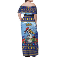 Barbados Christmas Off Shoulder Maxi Dress Pelican With Poinsettia - Wonder Print Shop