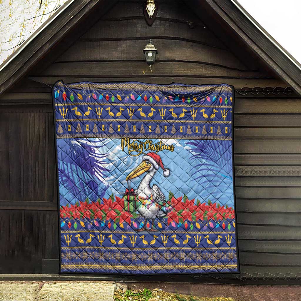 Barbados Christmas Quilt Pelican With Poinsettia - Wonder Print Shop