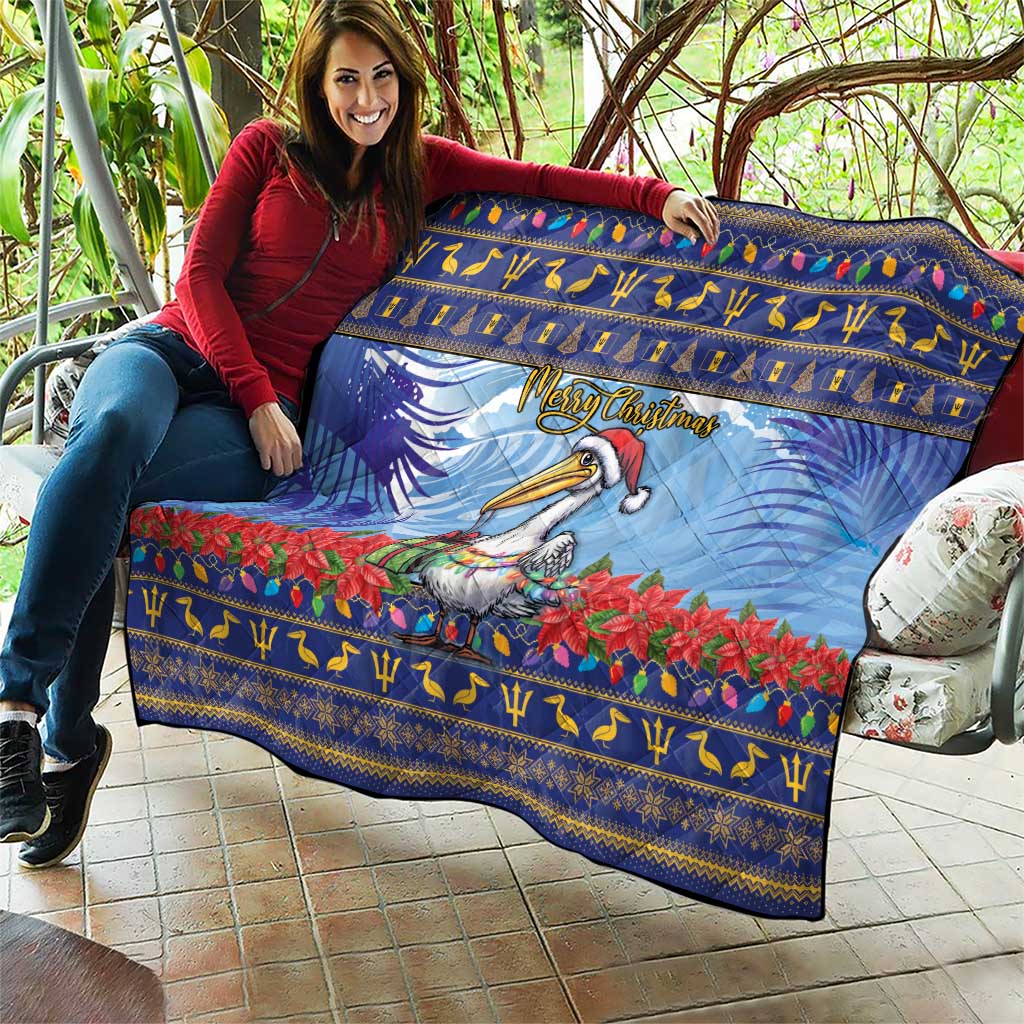 Barbados Christmas Quilt Pelican With Poinsettia - Wonder Print Shop