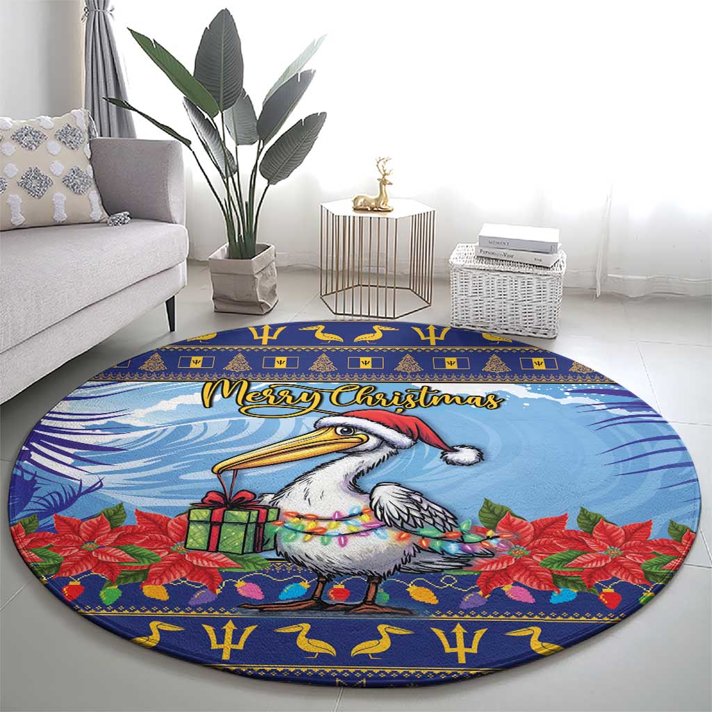Barbados Christmas Round Carpet Pelican With Poinsettia
