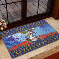 Barbados Christmas Rubber Doormat Pelican With Poinsettia - Wonder Print Shop