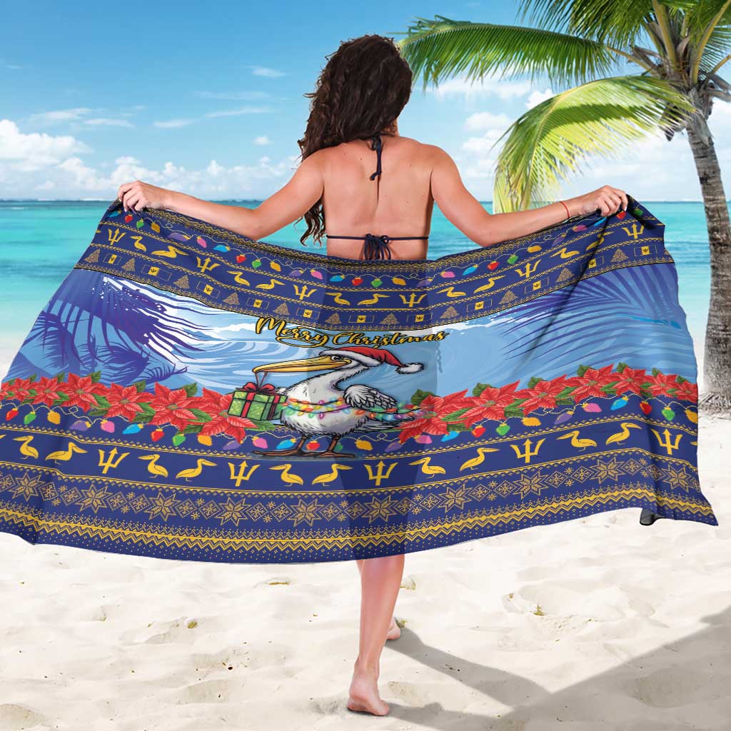 Barbados Christmas Sarong Pelican With Poinsettia - Wonder Print Shop