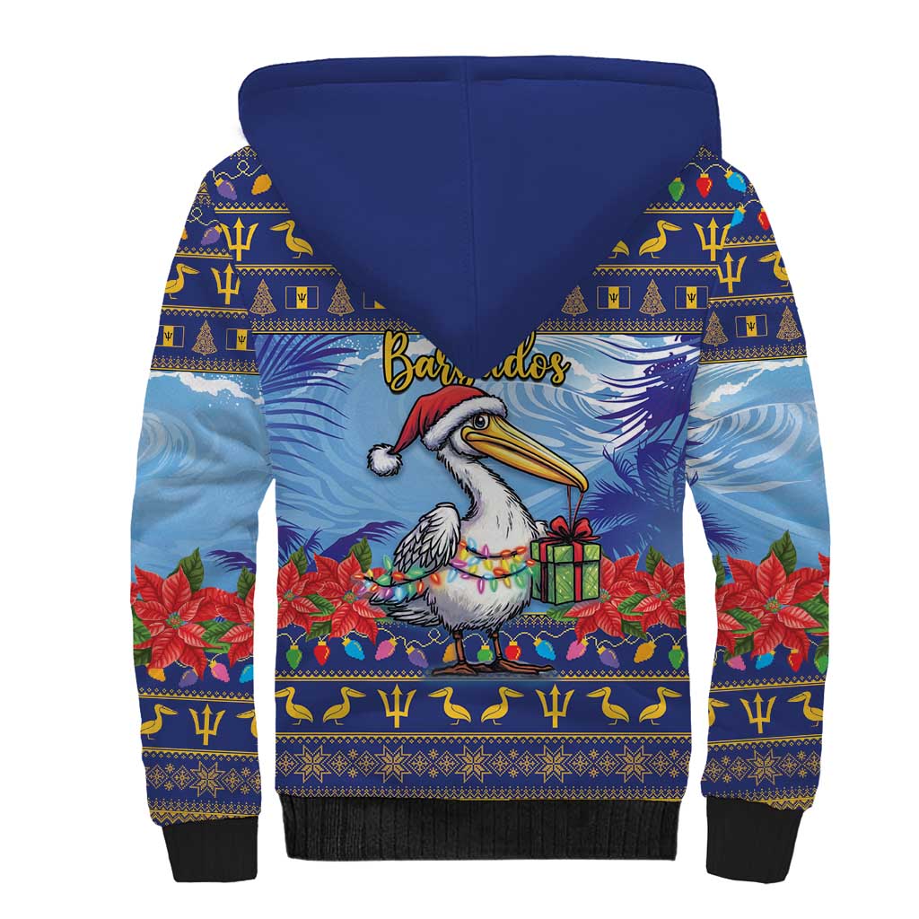 Barbados Christmas Sherpa Hoodie Pelican With Poinsettia - Wonder Print Shop