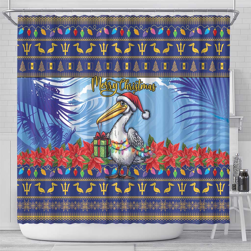 Barbados Christmas Shower Curtain Pelican With Poinsettia