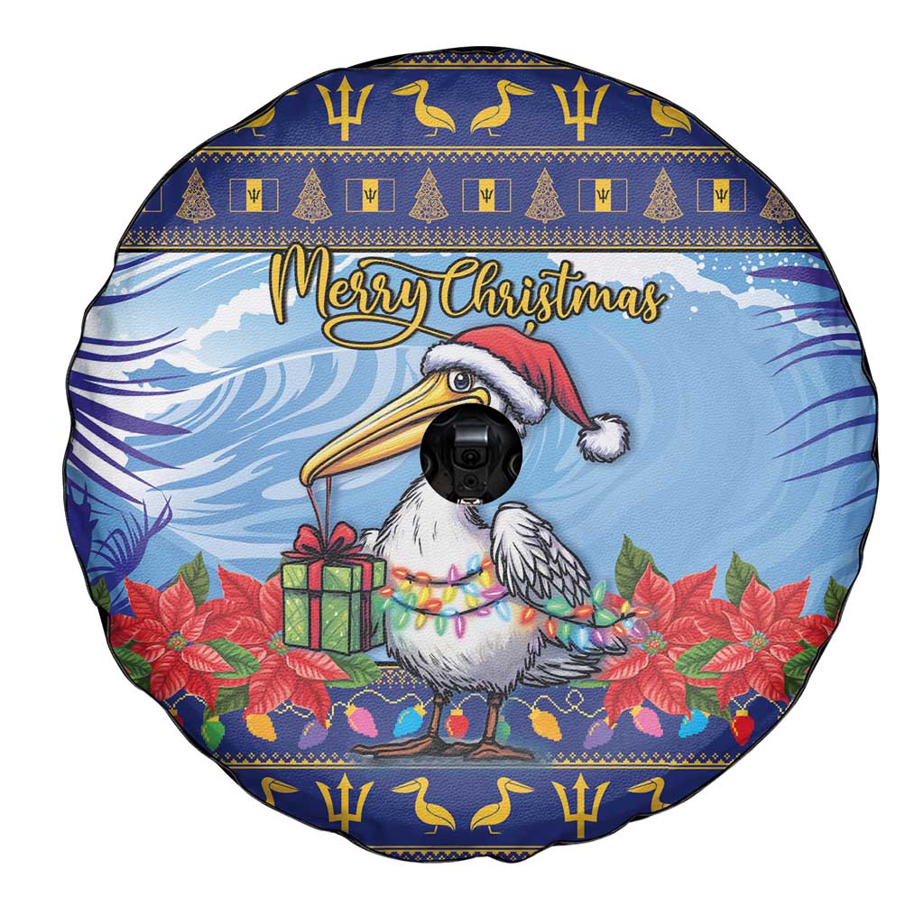 Barbados Christmas Spare Tire Cover Pelican With Poinsettia - Wonder Print Shop