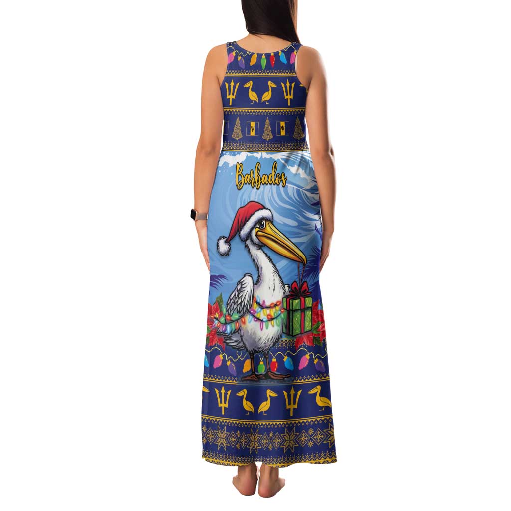 Barbados Christmas Tank Maxi Dress Pelican With Poinsettia - Wonder Print Shop