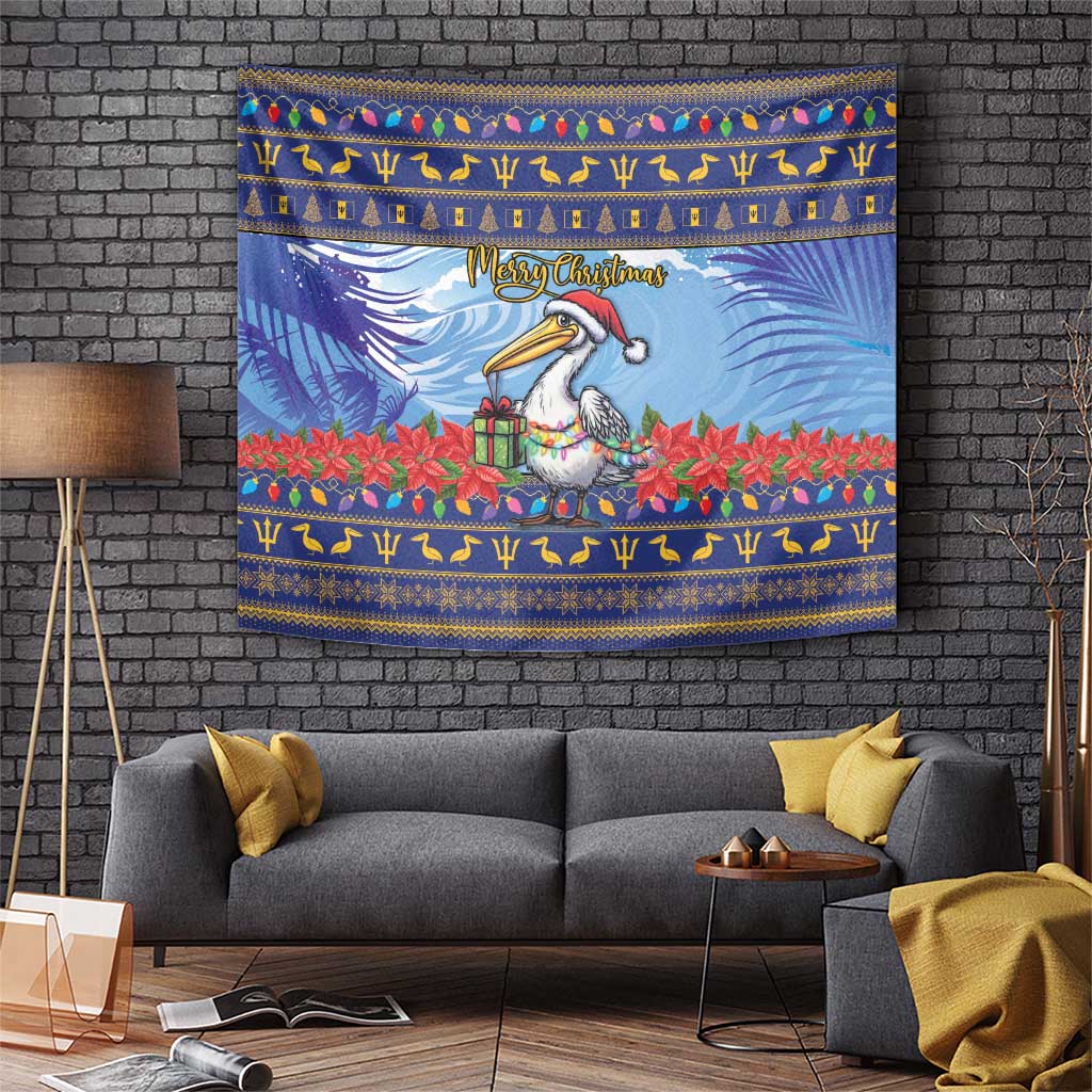 Barbados Christmas Tapestry Pelican With Poinsettia - Wonder Print Shop