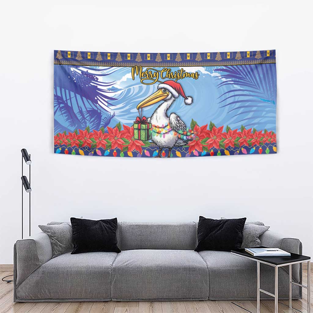 Barbados Christmas Tapestry Pelican With Poinsettia - Wonder Print Shop