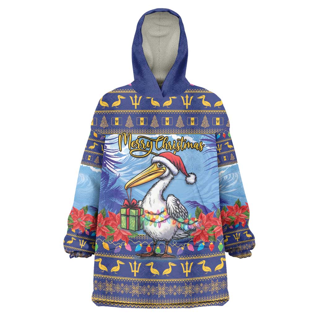 Barbados Christmas Wearable Blanket Hoodie Pelican With Poinsettia - Wonder Print Shop