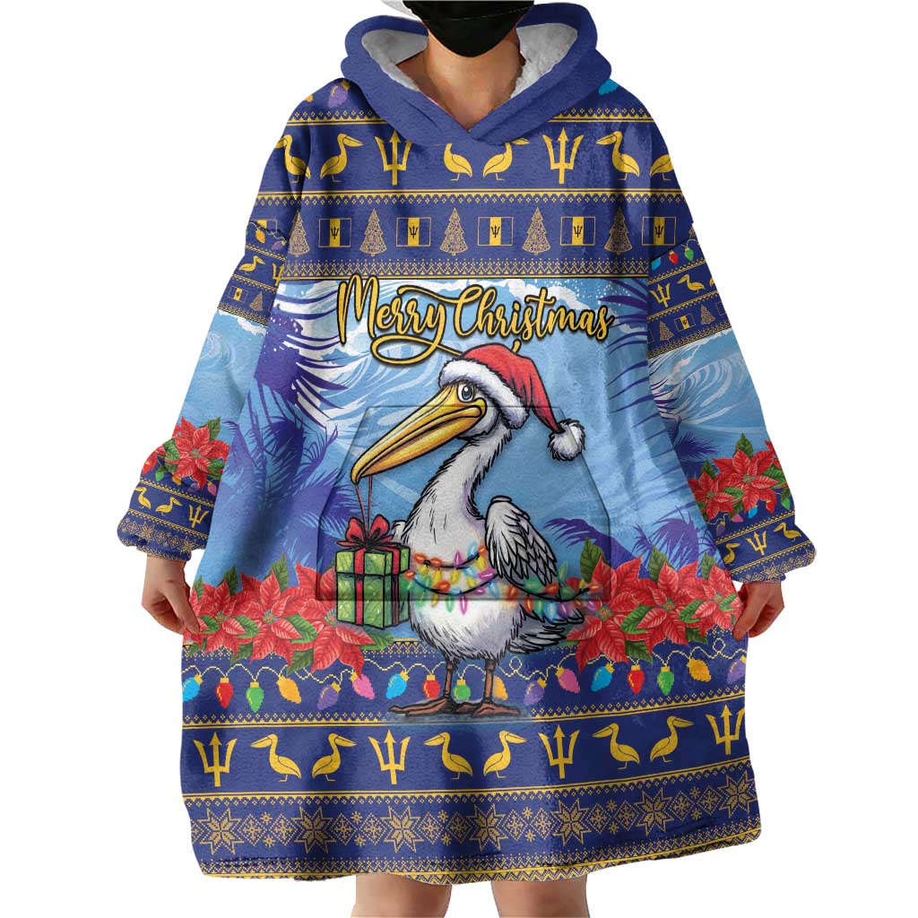 Barbados Christmas Wearable Blanket Hoodie Pelican With Poinsettia - Wonder Print Shop